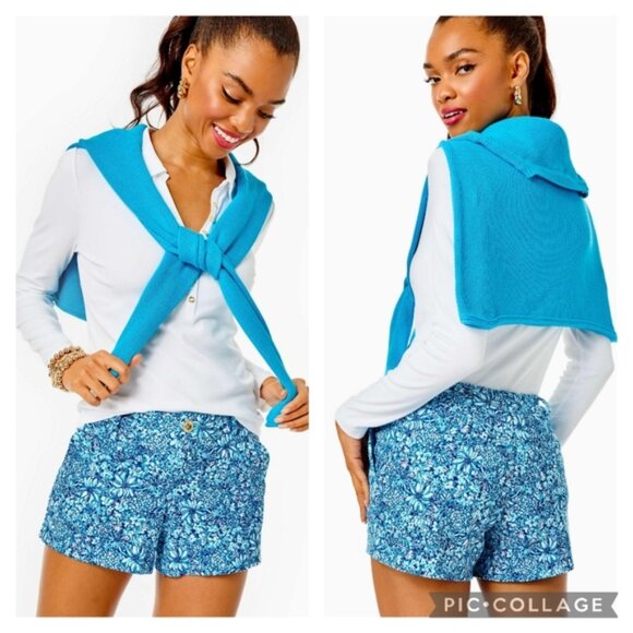LILLY PULITZER - 5" Callahan Knit Short Cumulus Blue Blooming Together Size 16 - Picture 1 of 9